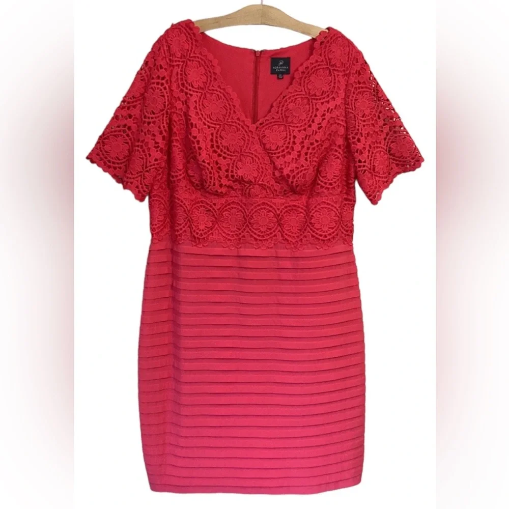 Adrianna Papell Red Lace Fit-and-Flare Dress